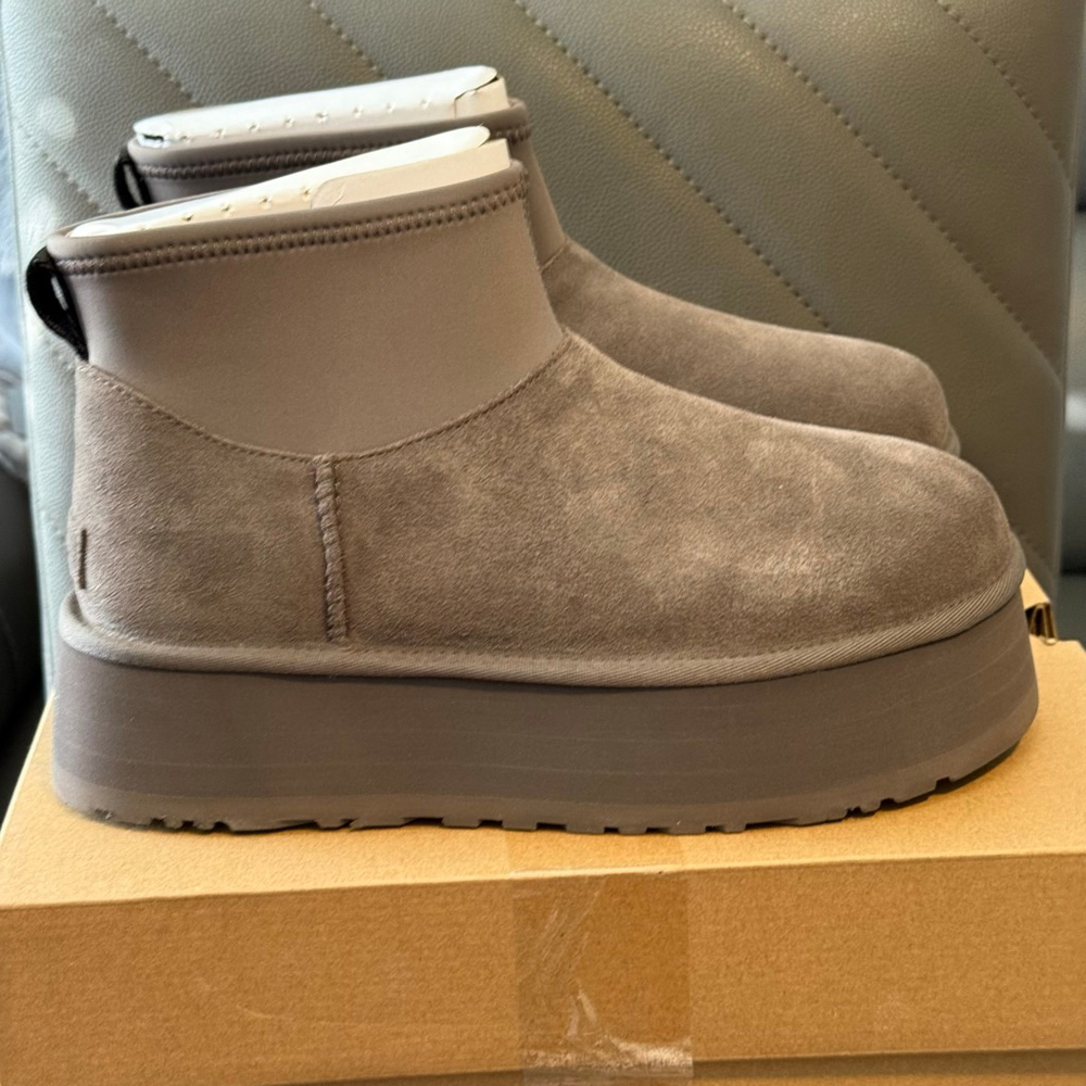 Women's UGG Classic Mini Dipper Gray Ankle Boots Size 10 - Picture 1 of 13